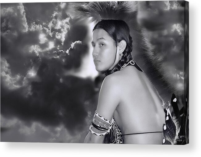 Native American Acrylic Print featuring the photograph Young Native American Bw by Dyle  Warren