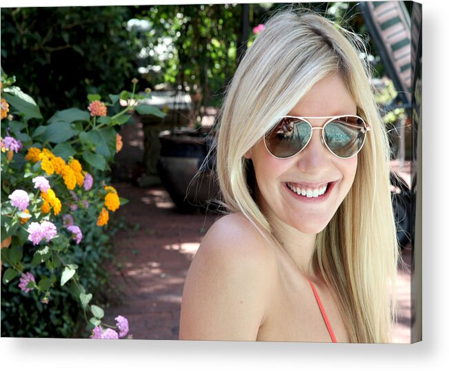 Blond Hair Acrylic Print featuring the photograph Young Woman with Sunglasses by Jan Marvin by Jan Marvin
