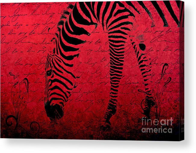 Zebra Acrylic Print featuring the digital art Zebra Art Red - aa01tt01 by Variance Collections