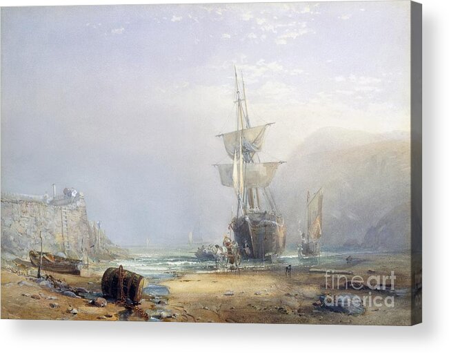 Hazy Acrylic Print featuring the painting A Hazy Morning on the Coast of Devon by Samuel Phillips Jackson