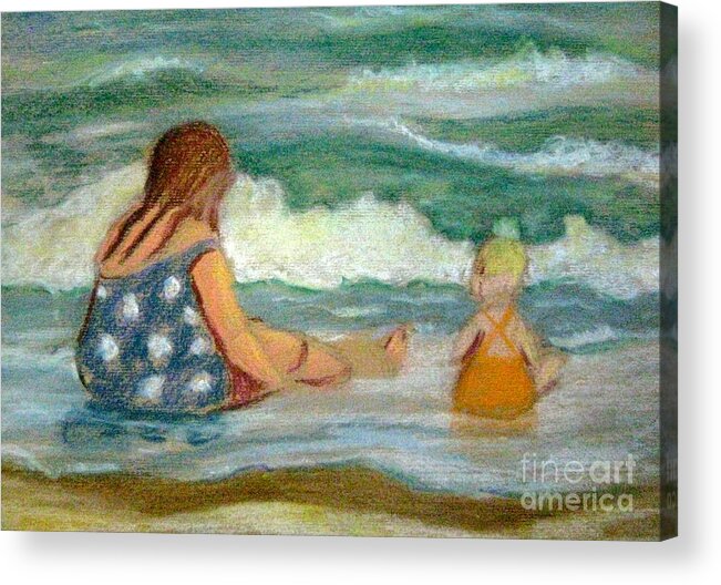 Polka Dots Acrylic Print featuring the pastel Beach Play by Gretchen Allen