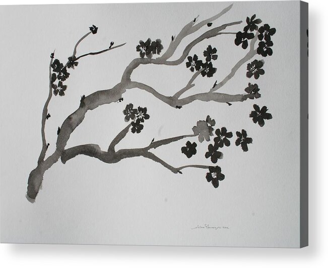 Japanese Cherry Blossom Acrylic Print featuring the painting Black Cherry by Alma Yamazaki