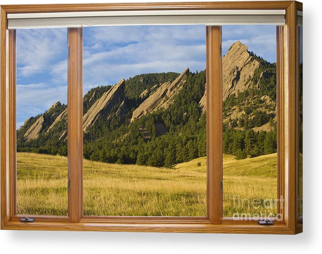 Flatiron Acrylic Print featuring the photograph Boulder Colorado Flatirons Window Scenic View by James BO Insogna