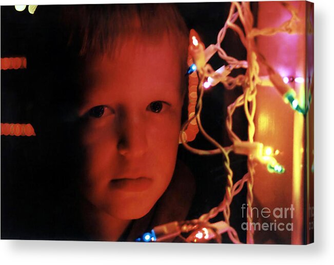 People Acrylic Print featuring the photograph By The Glow Of Christmas Lights by Susan Stevenson