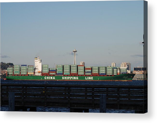Cargo Acrylic Print featuring the photograph Cargo Ship in Seattle by Michael Merry