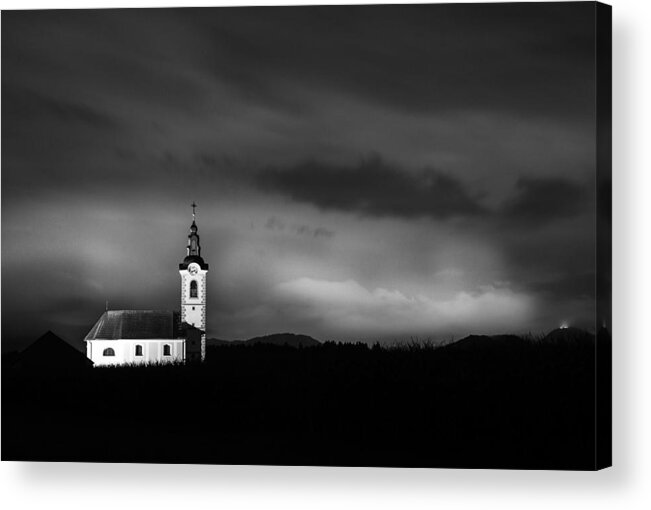 Dusk Acrylic Print featuring the photograph Church shining bright by Ian Middleton