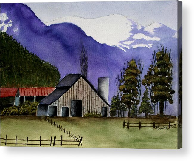 Barn Acrylic Print featuring the painting Concrete Barn Watercolor by Mary Gaines