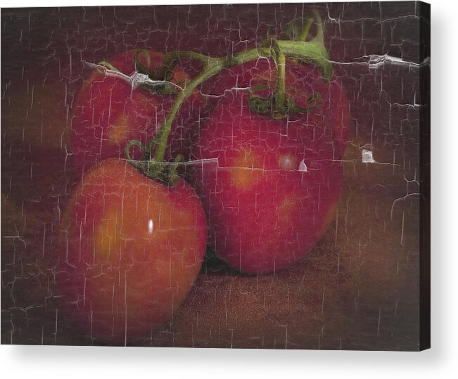 Food Acrylic Print featuring the photograph Four Tomatoes Crackle by James Bethanis