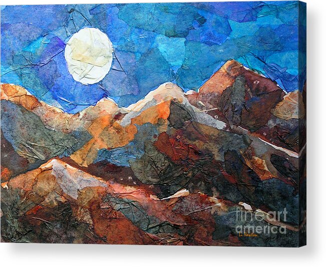 Collage Acrylic Print featuring the painting Full Moon Over The Sierras by Li Newton