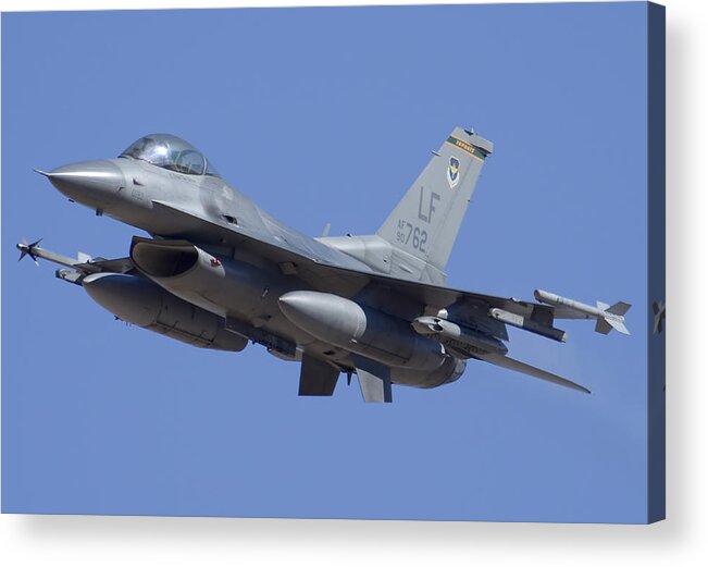 Airplane Acrylic Print featuring the photograph General Dynamics F-16C 90-0762 Goldwater Range February 2 2012 by Brian Lockett
