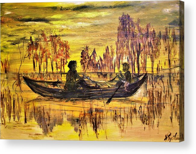 Sunset Acrylic Print featuring the painting Going Fishing by Evelina Popilian