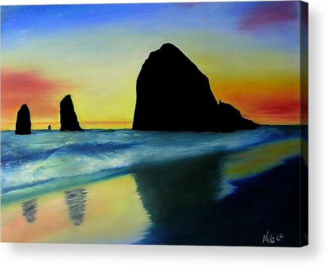Oregon Coast Acrylic Print featuring the painting Haystack Shadows by Mary Gaines