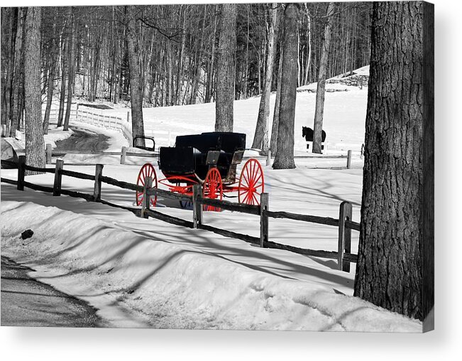 Winter Acrylic Print featuring the photograph Horse and Buggy - No Work Today No. 2 by Janice Adomeit