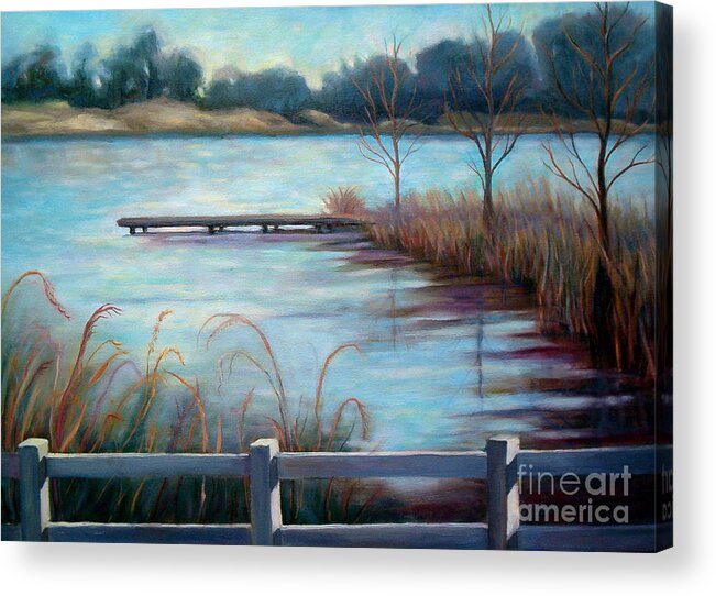 Lake Acrylic Print featuring the painting Lake Acworth Dock by Gretchen Allen