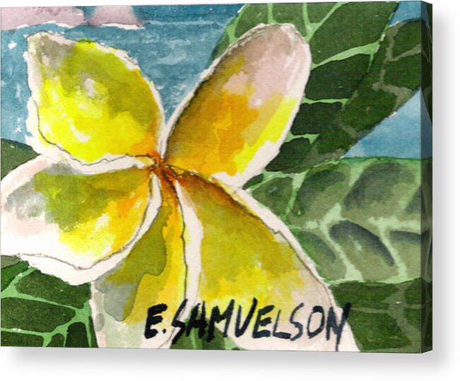Hawaiian Flower Acrylic Print featuring the painting Lei Pua by Eric Samuelson