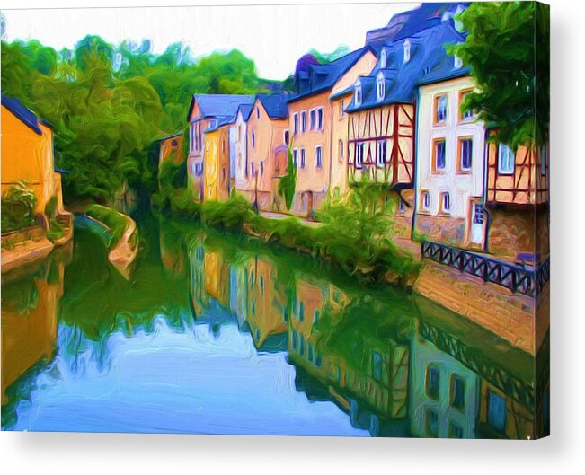 River Acrylic Print featuring the digital art Life Along the Alzette River by Dennis Lundell