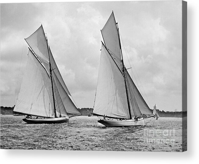 Mayflower And Galatea Start America's Cup 1886 Acrylic Print featuring the photograph Mayflower and Galatea Start America's Cup 1886 by Padre Art