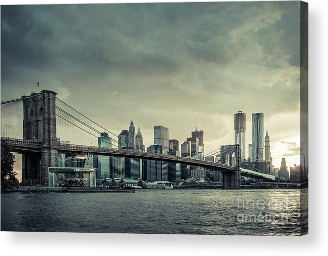 Nyc Acrylic Print featuring the photograph NYC skyline in the sunset v2 by Hannes Cmarits