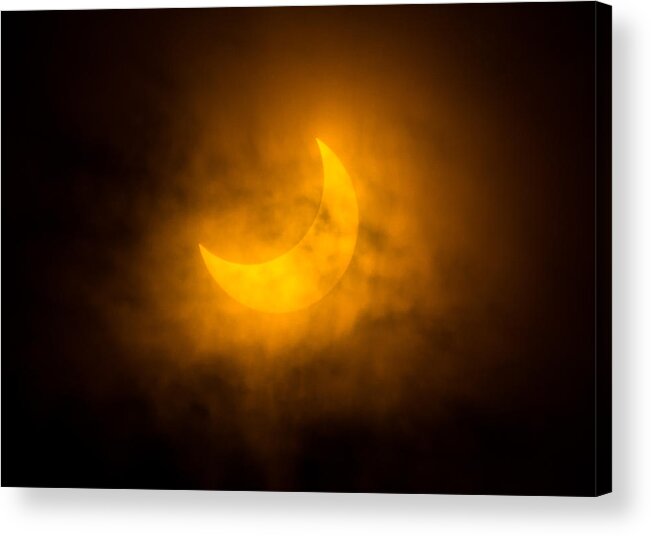 Solar Eclipse Acrylic Print featuring the photograph Partial Solar Eclipse Through Fog by Greg Nyquist