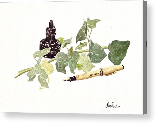 Ink Acrylic Print featuring the painting Pen Ink and Ivy by Frank SantAgata