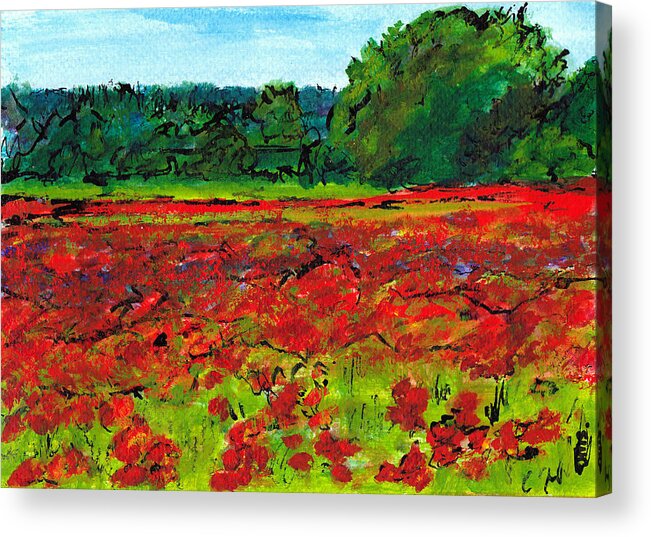 Italy Acrylic Print featuring the painting Poppy Fields Tuscany by Jackie Sherwood