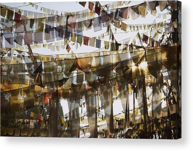 Hhh Acrylic Print featuring the photograph Prayer Flags At Dawn, Ganesh Top by Colin Monteath