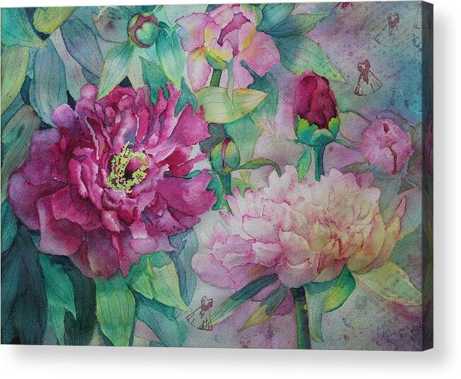 Peony Acrylic Print featuring the painting Queen of the Garden by Ruth Kamenev