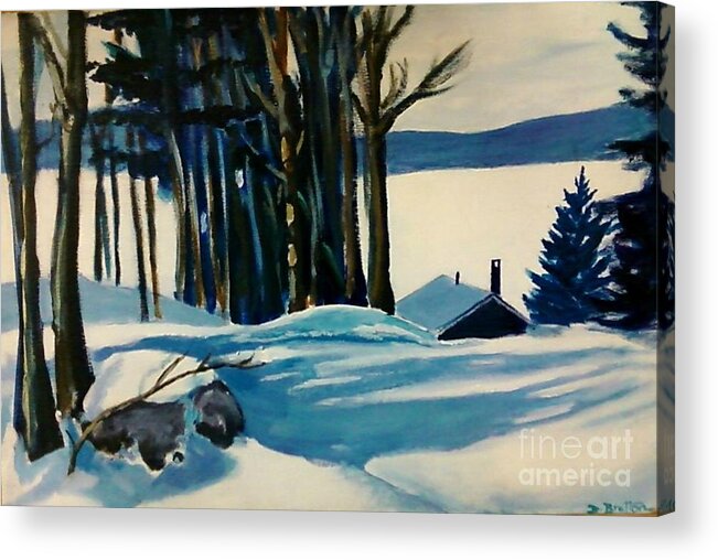 Landscape Acrylic Print featuring the painting Snowed in on Half Moon Lake NH by Debra Bretton Robinson
