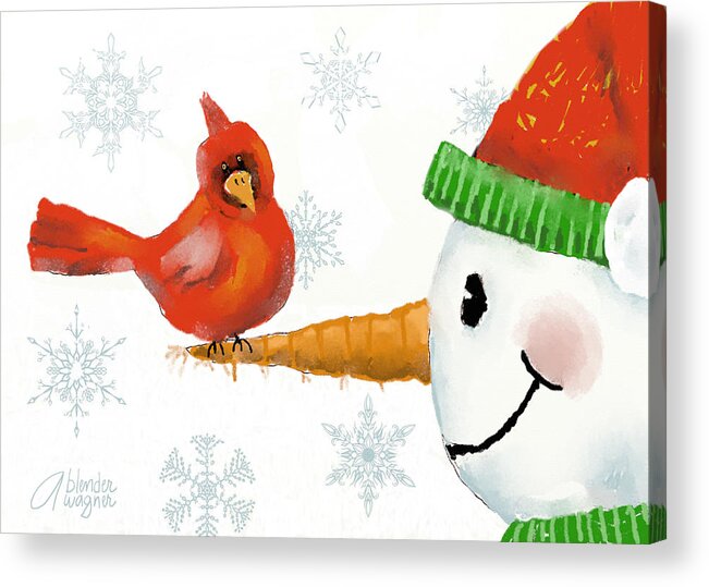Christmas Acrylic Print featuring the digital art Snowman And The Cardinal by Arline Wagner