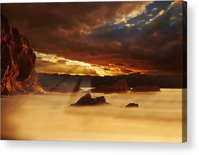 Beach Acrylic Print featuring the photograph Spectacular sunset on the coast by Jaroslaw Grudzinski