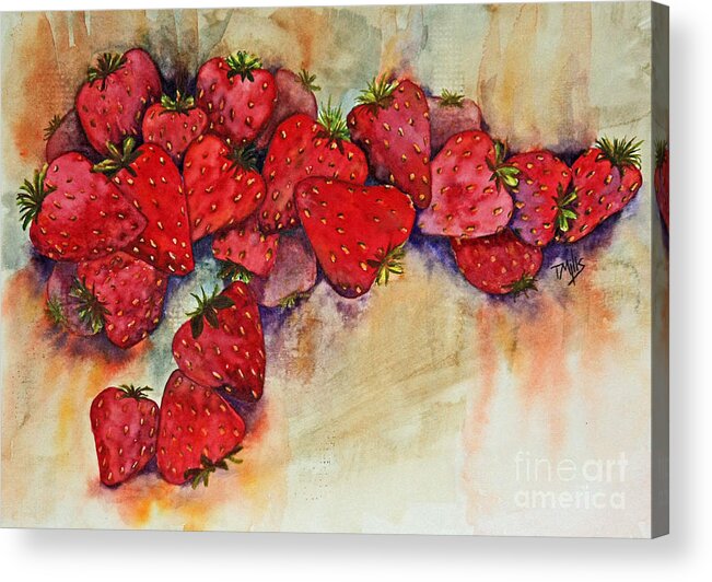 Watercolor Acrylic Print featuring the painting Strawberries by Terri Mills