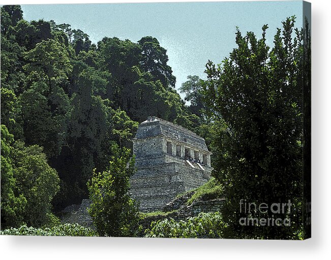 Mexico Acrylic Print featuring the photograph TEMPLE IN THE JUNGLE Palenque Mexico by John Mitchell
