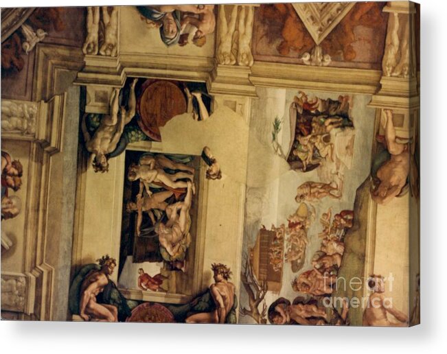 Michelangelo's Frescoed Painting On The Ceiling Of The Sistine Chapel. Acrylic Print featuring the photograph The Deluge and The Sacrifice of Noah. by Dean Robinson