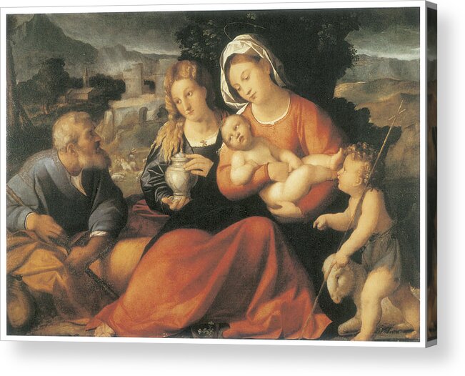 Palma The Elder Acrylic Print featuring the painting The Holy Family and Mary Magdalene by Palma The Elder