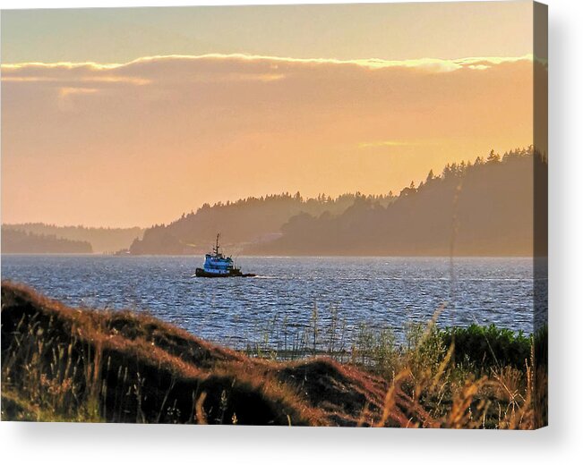 Chambers Creek Acrylic Print featuring the photograph Twilight Tug -Chambers Bay Golf Course by Chris Anderson