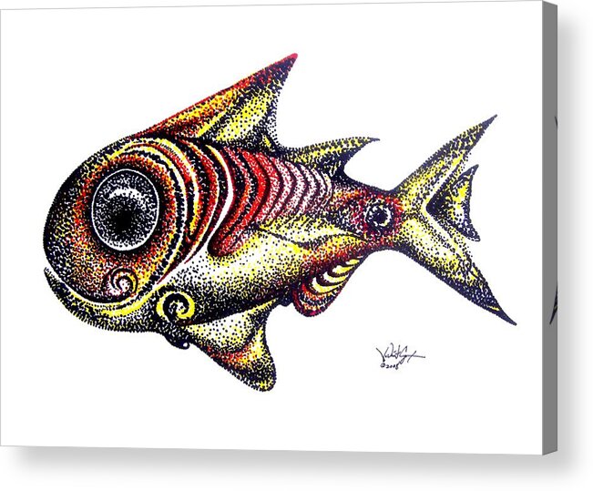 Fish Acrylic Print featuring the painting Variegated Red Fish in Stipple by J Vincent Scarpace