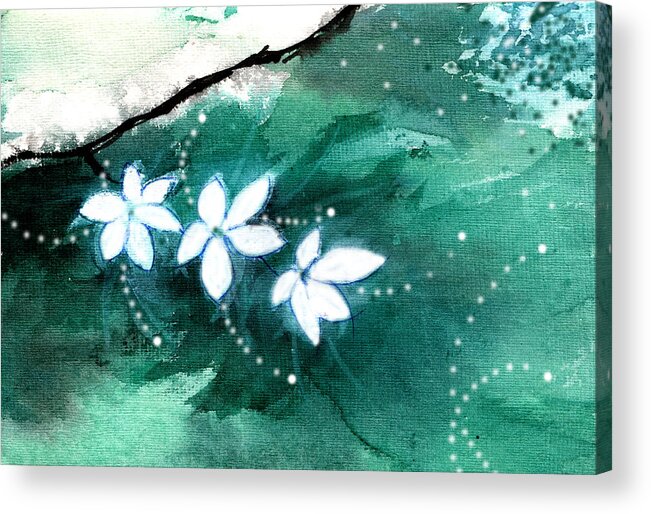 Nature Acrylic Print featuring the painting White Flowers by Anil Nene