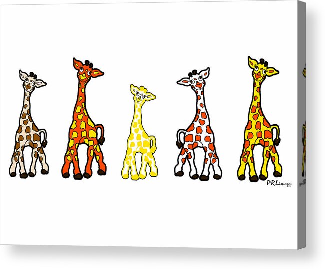 Giraffes Acrylic Print featuring the drawing Baby Giraffes In A Row #1 by Rachel Lowry