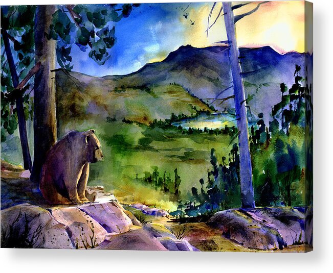Bear Acrylic Print featuring the painting Bearly Light at Castle Peak #1 by Joan Chlarson