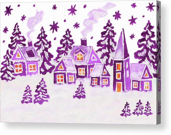 Christmas Acrylic Print featuring the painting Christmas picture in raspberry pink colours #1 by Irina Afonskaya