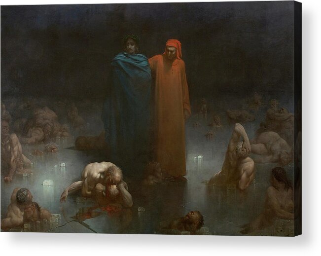 Gustav Dore (strasbourg Acrylic Print featuring the painting Dante and Virgil in the Ninth Circle of Hell #1 by Gustav Dore