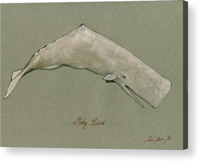 Moby Dick Acrylic Print featuring the painting Moby dick the White sperm whale #1 by Juan Bosco
