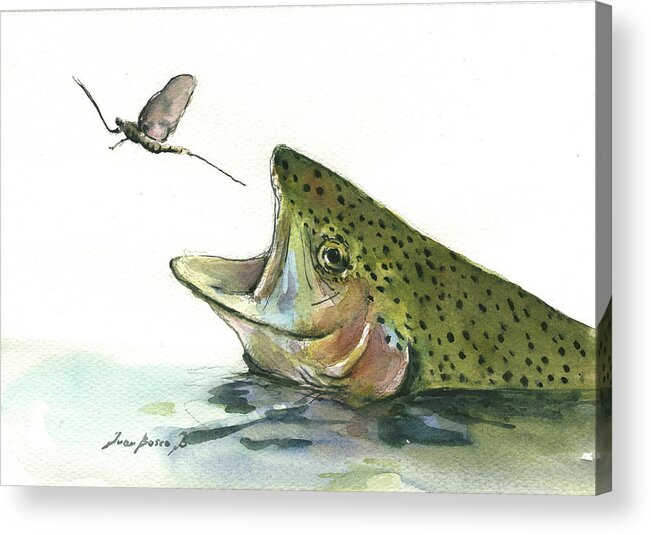 Rainbow Trout Acrylic Print featuring the painting Rainbow trout by Juan Bosco