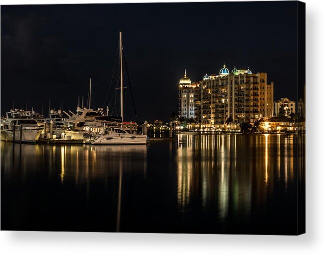 Night Shots Acrylic Print featuring the photograph Sarasota Bay after Dark #1 by Claudia Abbott