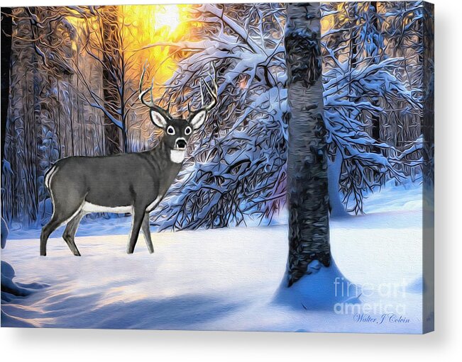 Deer Acrylic Print featuring the digital art Snow Deer #1 by Walter Colvin