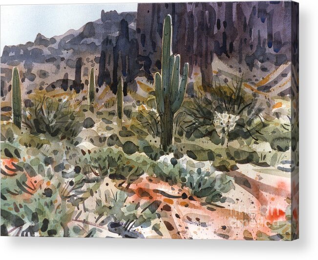 Watercolor Acrylic Print featuring the painting Superstition Trailhead by Donald Maier