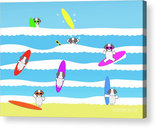 Surfboard Acrylic Print featuring the digital art Totally Shih Tzu Surf by Barefoot Bodeez Art