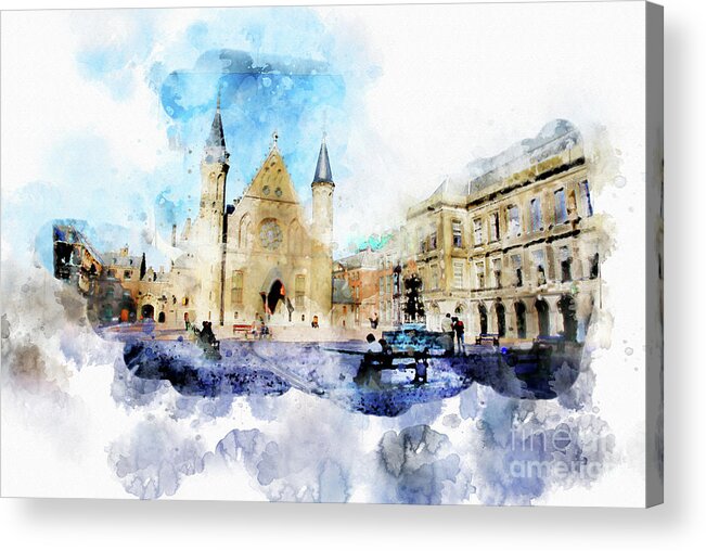 Netherlands Acrylic Print featuring the digital art Town Life In Watercolor Style #2 by Ariadna De Raadt