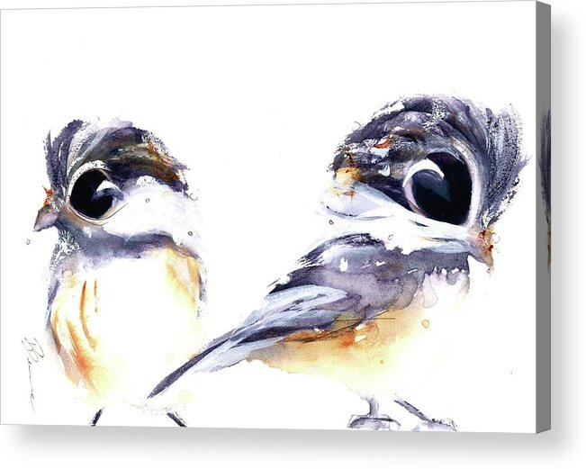 Bird Art Acrylic Print featuring the painting 2 Chickadees by Dawn Derman
