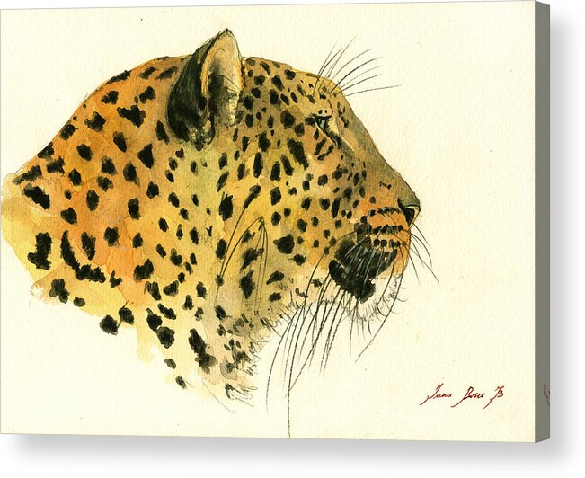 Jaguar Painting Acrylic Print featuring the painting Jaguar head painting watercolor #2 by Juan Bosco